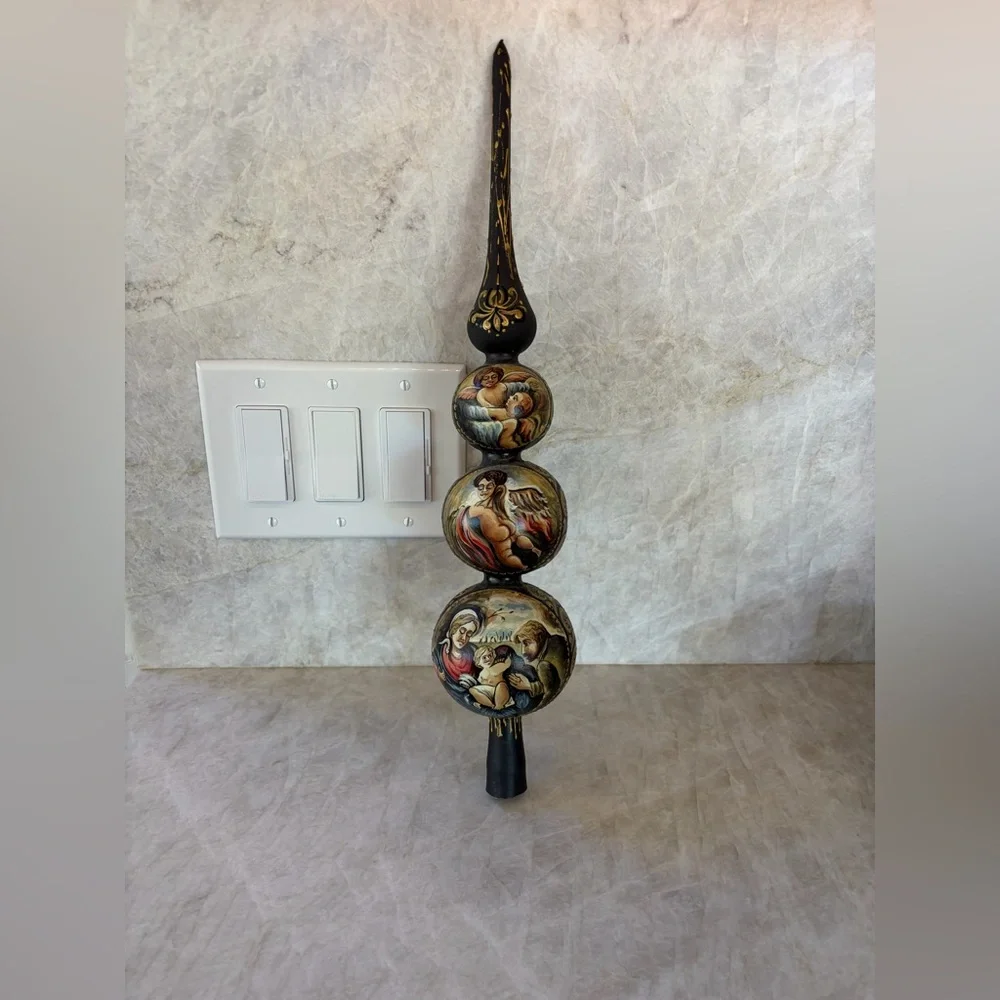 Christmas Nativity Tree topper, Hand-Painted, Metal, 17”H, New